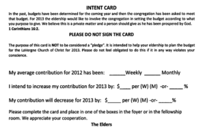 Giving Intent Card, LaVergne Church of Christ